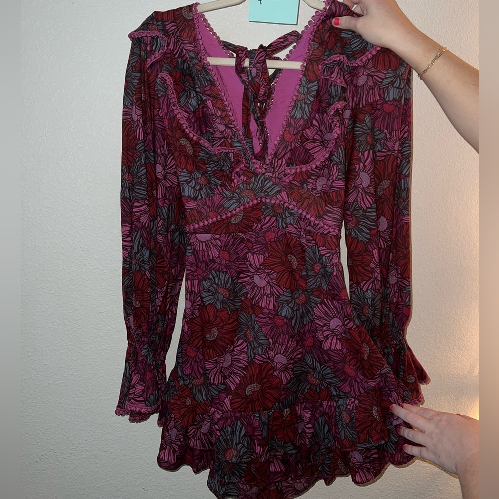 Long Sleeve Olivaceous dress with a cross tie back